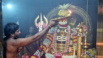 வருஷாபிஷேகத்தை முன்னிட்டு மூலவருக்கு நடைபெற்ற சிறப்பு பூஜை.