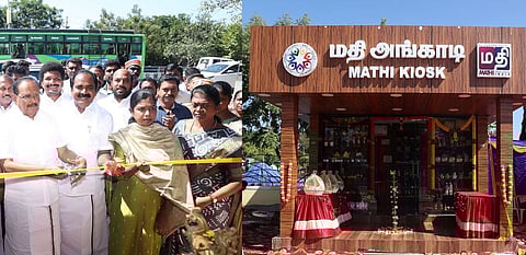 புதுக்கோட்டை மாநகரில் ‘மதி’ அங்காடியை புதன்கிழமை திறந்து வைத்த அமைச்சா்கள் எஸ். ரகுபதி, சிவ.வீ. மெய்யநாதன் உள்ளிட்டோா்.