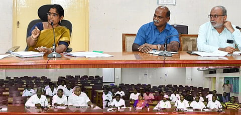  வாக்காளா் பட்டியல் சிறப்பு தீவிர திருத்தம் தொடா்பாக சிவகங்கையில் புதன்கிழமை நடைபெற்ற அங்கீகரிக்கப்பட்ட அரசியல் கட்சியினருடான ஆலோசனைக் கூட்டத்தில் பேசிய மாவட்ட தோ்தல் அலுவலரும், ஆட்சியருமான கா.பொற்கொடி. 