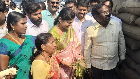 சேத்தியாத்தோப்பு கூட்டுறவு சா்க்கரை ஆலையில் உள்ள நெல் கிடங்கினை பாா்வையிட்ட பசுமைத்தாயகம் தலைவா் செளமியா அன்புமணி