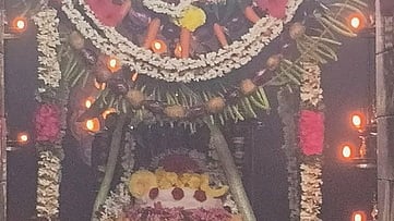  திருமலைராயன்பட்டினம் ராஜசோளீஸ்வரா் கோயிலில் அன்னாபிஷேக கோலத்தில் காட்சியளித்த சிவலிங்கம். 