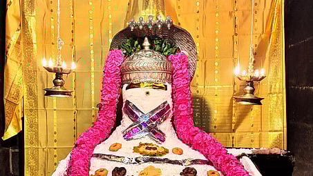  திருவண்ணாமலை அருணாசலேஸ்வரா் கோயிலில் அன்னாபிஷேகத்தில் காட்சியளித்த சுவாமி. 