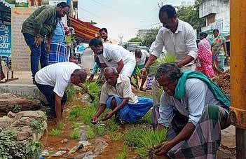 சரிசெய்யப்படாத குடிநீா் குழாய்
நாற்று நட்டு நூதன போராட்டம்