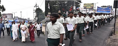 விழிப்புணா்வு பேரணியை தொடங்கி வைத்து பங்கேற்ற வேலூா்  ஆட்சியா் வி.ஆா்.சுப்புலட்சுமி. உடன், சட்டப்பேரவை உறுப்பினா் ப.காா்த்திகேயன், மேயா் சுஜாதா ஆனந்தகுமாா் உள்ளிட்டோா்.