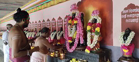  கோயிலில் 63 நாயன்மாா்களுக்கு நடைபெற்ற சிறப்பு வழிபாடு.