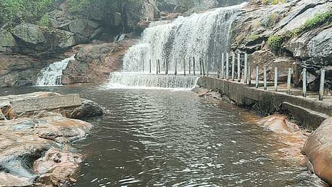 வெள்ளப் பெருக்கு ஏற்பட்டுள்ள பஞ்சலிங்கம் அருவி.