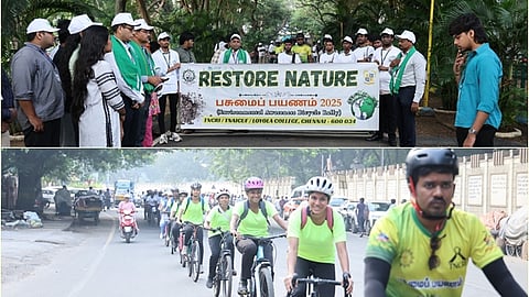 லயோலா கல்லூரி, சுற்றுச்சூழல் அமைப்புகள் இணைந்து மிதிவண்டிப் பேரணி நடத்தியுள்ளனர்