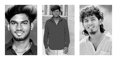 ராணிப்பேட்டை அருகே புதிய மேம்பாலத்தில் இருசக்கர வாகனத்தின் மீது கார் மோதிய விபத்தில்  உயிரிழந்த பாலமுருகன், தினேஷ், சாஜன்.