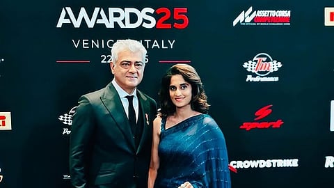 Shalini with Ajith Kumar, who won the Gentleman Driver Award.