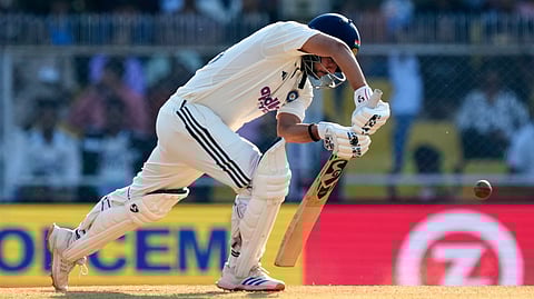 India's Kuldeep Yadav plays a shot on the third day of the second cricket test match between India and South Africa in Guwahati.