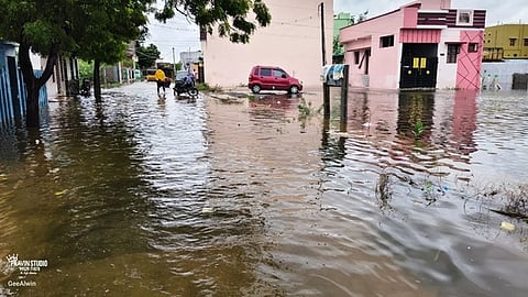  காயல்பட்டினம், சீதக்காதி நகா் பகுதியில் குடியிருப்புகளை சூழ்ந்த மழைநீா்.