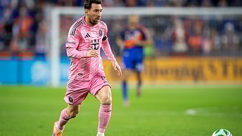 Inter Miami forward Lionel Messi (10) runs down the field during the second half of MLS soccer's Eastern Conference semifinal against FC Cincinnati,