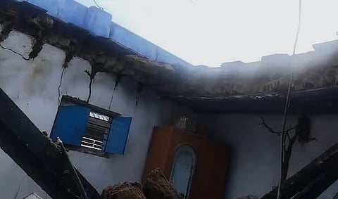 Houses collapsed in the paddy fields due to heavy rain