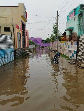  புன்னைக்காயலில் குடியிருப்புப் பகுதிகளுக்குள் புகுந்த ஆற்று வெள்ளநீா்.