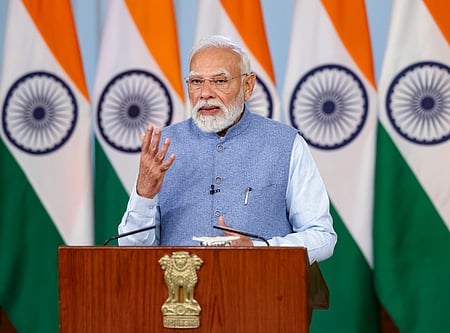 ஹைதாராபாத் நிகழ்ச்சியில் காணொலி முறையில் பேசிய பிரதமா் மோடி.