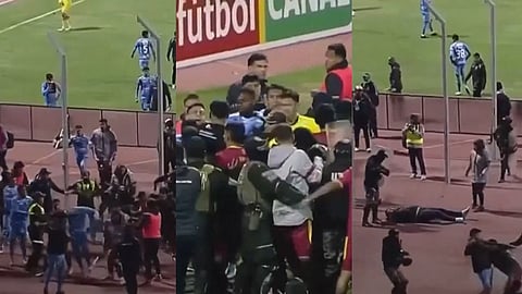 பொலிவியாவில் மோதிக் கொண்ட கால்பந்து அணியினர்... 