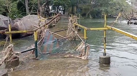  சேதமடைந்த அகஸ்தியா் அருவிக்குச் செல்லும் பாலம்.