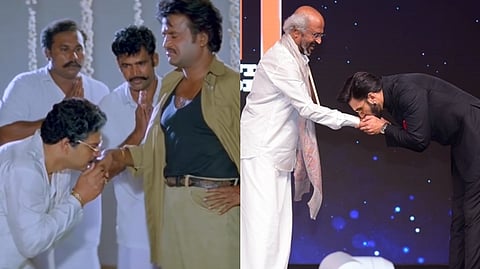 பாட்ஷா படத்தின் காட்சி - விருது விழாவில் நடிகர் ரஜினிக்கு முத்தமளித்த ரன்வீர் சிங்