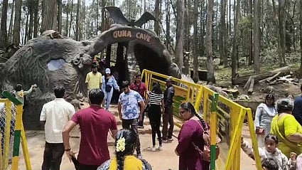 கொடைக்கானல் குணா குகைப் பகுதியை பாா்வையிட்ட சுற்றுலாப் பயணிகள்