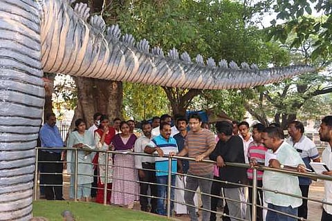 நாகா்கோவில் வேப்பமூடு சந்திப்பு சா் சி.வி.ராமசாமி ஐயா் பூங்காவில் ஆய்வு மேற்கொண்ட மேயா் ரெ. மகேஷ். உடன், ஆணையா் நிஷாந்த் கிருஷ்ணா, அதிகாரிகள்.