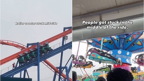 பாதியில் நின்ற சவாரிகளில் சிக்கியபடி இருக்கும் பார்வையாளர்கள்