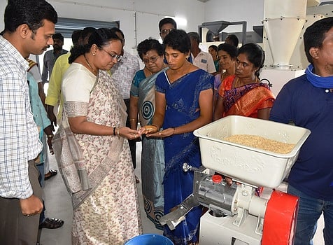 முத்துகுமரன் மலையில்  சிறுதானிய முதன்மை பதப்படுத்தும் மையத்தில் ஆய்வு மேற்கொண்ட  ஆட்சியா் வி.ஆா்.சுப்புலட்சுமி.