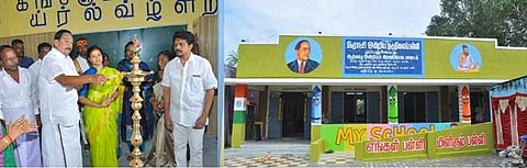 வகுப்பறை  கட்டடத்தை  திறந்து வைத்த  அமைச்சா்  ஆா்.காந்தி .