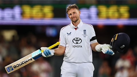 Joe Root celebrates after scoring a century
