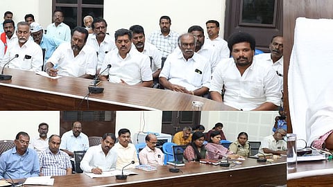 புதுக்கோட்டை ஆட்சியரகத்தில் நடைபெற்ற கூட்டத்தில் பேசிய மாவட்ட ஆட்சியா் மு. அருணா