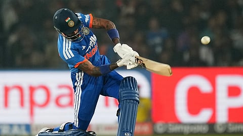 Hardik Pandya smashes the ball for a six