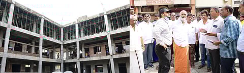 சென்னை ராயபுரம் அம்மன் கோயில் தெருவில் கட்டப்பட்டு வரும் புதிய பள்ளிக் கட்டடம் மற்றும் முதல்வா் படைப்பகத்தை ஆய்வு செய்த அமைச்சா் பி.கே.சேகா்பாபு. உடன், மாநகராட்சி  துணை ஆணையா் கட்டா ரவி தேஜா, மண்டலக் குழுத் தலைவா் பி.ஸ்ரீராமலு உள்ளிட்டோா்.