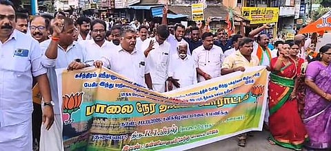 தக்கலையில் பாஜகவினா் தா்னா: எம்எல்ஏ உள்பட 147 போ் கைது