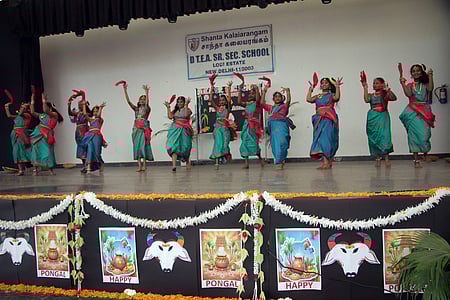 லோதி ரோடு டிடிஇஏ  பள்ளியில் திங்கள்கிழமை  நடைபெற்ற பொங்கல் விழாவில் கலைநிகழ்ச்சி நிகழ்த்திய மாணவிகள். 