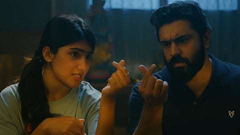 Riya Shibu and Nivin Pauly in the film Sarvam Maya.