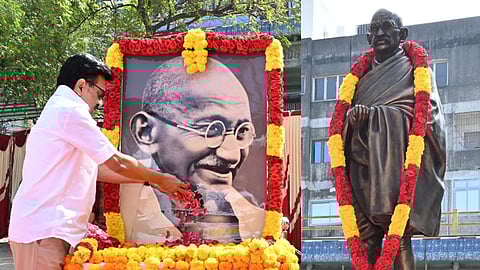 மகாத்மா காந்தியின் திருஉருவப்படத்துக்கு முதல்வர் ஸ்டாலின் மரியாதை.