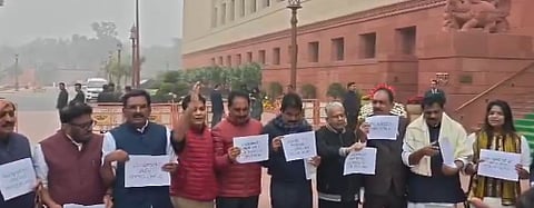 Opposition MPs from Kerala protest against Union Budget 2026