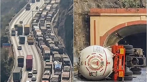 மும்பை - புணே நெடுஞ்சாலையில் போக்குவரத்து நெரிசல் / விபத்துக்குள்ளான லாரி