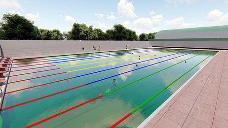 கோவை வ.உ.சி.பூங்கா வளாகத்தில் அமையவுள்ள நீச்சல் குளத்தின் மாதிரித் தோற்றம்.