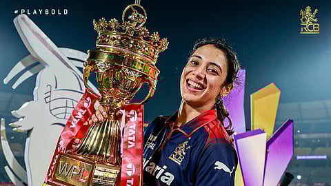 Smriti Mandhana with the Women's Premier League trophy.
