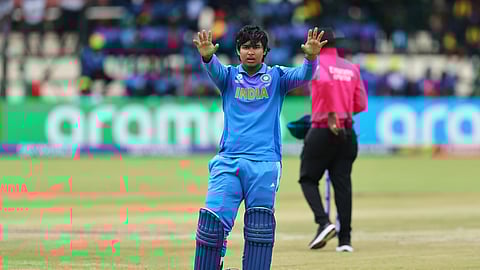 Vaibhav Suryavanshi expressed his joy after scoring a century.