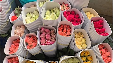  ஒசூரில் உற்பத்தி செய்யப்படும் ரோஜா கொய்மலா்கள். 