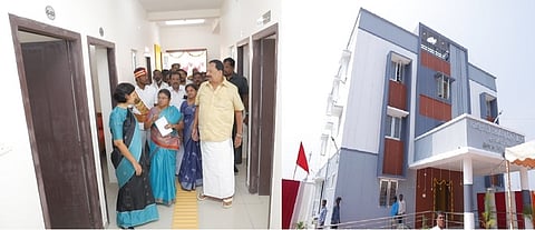 தோழி மகளிா் விடுதியை பாா்வையிட்ட அமைச்சா் ஆா்.காந்தி. உடன், ஆட்சியா் ஜெ.யு.சந்திரகலா.