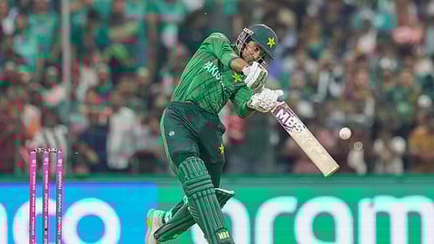 Pakistan's Saim Ayub plays a shot during the T20 World Cup cricket match between Pakistan and the United States in Colombo, Sri Lanka, Tuesday, Feb. 10, 2026. (AP Photo/Eranga Jayawardena)