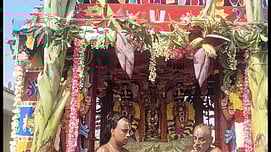 விஜயராகவப் பெருமாள் கோயில் தேரோட்டம், (உள்படம்) தேரில் எழுந்தருளிய சுவாமி.