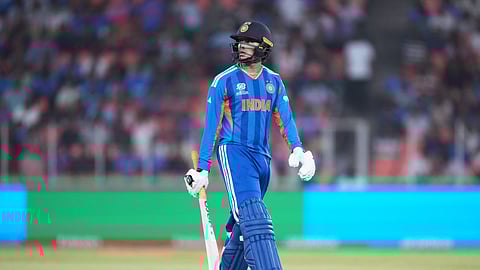 India's Abhishek Sharma reacts as he leaves the ground after losing his wicket to Netherlands' Aryan Dutt during the T20 World Cup cricket match between India and Netherlands in Ahmedabad, India, Wednesday, Feb. 18, 2026. (AP Photo/Ajit Solanki)