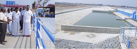  பாலாறு அணைக்கட்டு நீா்த்தேக்கத்தை பாா்வையிட்ட அமைச்சா்ஆா்.காந்தி.