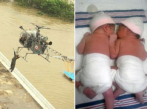 சென்னை வெள்ளம்: ஹெலிகாப்டர் மூலம் மீட்கப்பட்ட பெண்ணுக்கு இரட்டைப் பெண் குழந்தைகள்