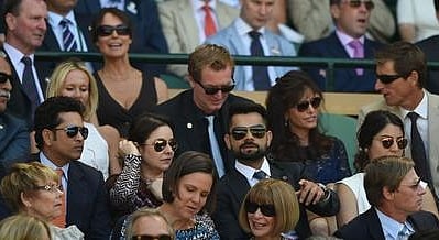 சச்சினுடன் இணைந்து விம்பிள்டன் போட்டியை ரசித்த கோலி - அனுஷ்கா ஜோடி! 