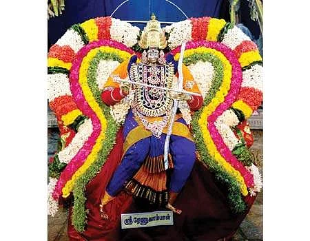 படைவீடு ரேணுகாம்பாள்  கோயிலில் திருஅவதார  அலங்காரத்தில் பக்தர்களுக்கு காட்சியளித்த அம்மன்.