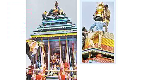 பெரிய தேர் எனப்படும் ஸ்ரீஅருணாசலேஸ்வரர் தேர் மீது அனுப்பி வைக்கப்படும் கலசம்.